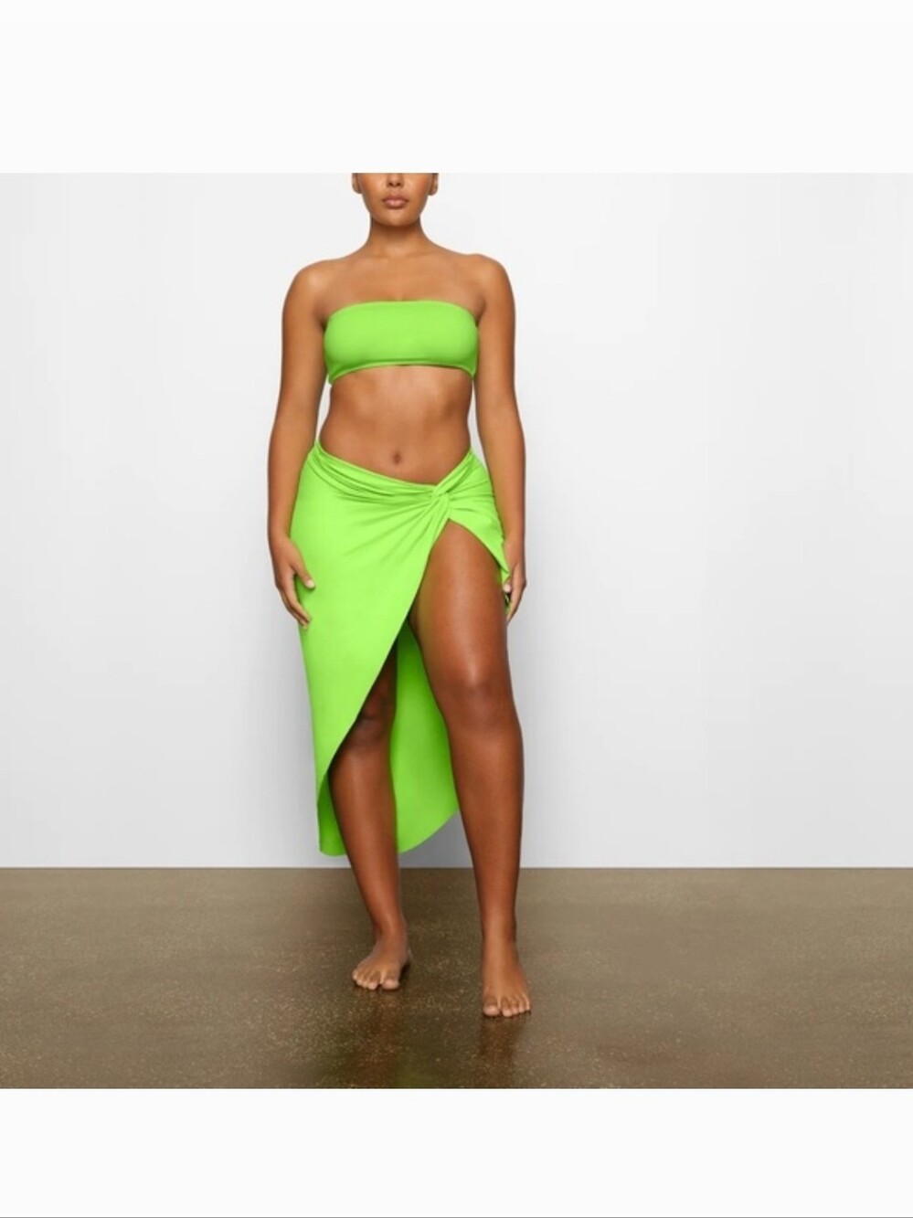 Skims Lime Green Draped Knot Cover-up Surong Skirt 3X Stretch Resortwear